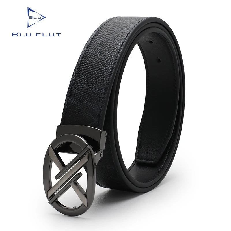 Blu Flut Alloy Buckle Leather Men Smooth Buckle Belts Leather for Man Custom Belt