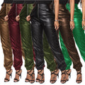Liu Ming Fall Winter Women Fashion New Faux Leather High Waist Jogger Cargo Pants