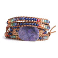 Handmade 5 Wraps Natural Blue Lapis Stone Beads Beaded Wrap Bracelet Leather Bohemian Bracelet Jewelry