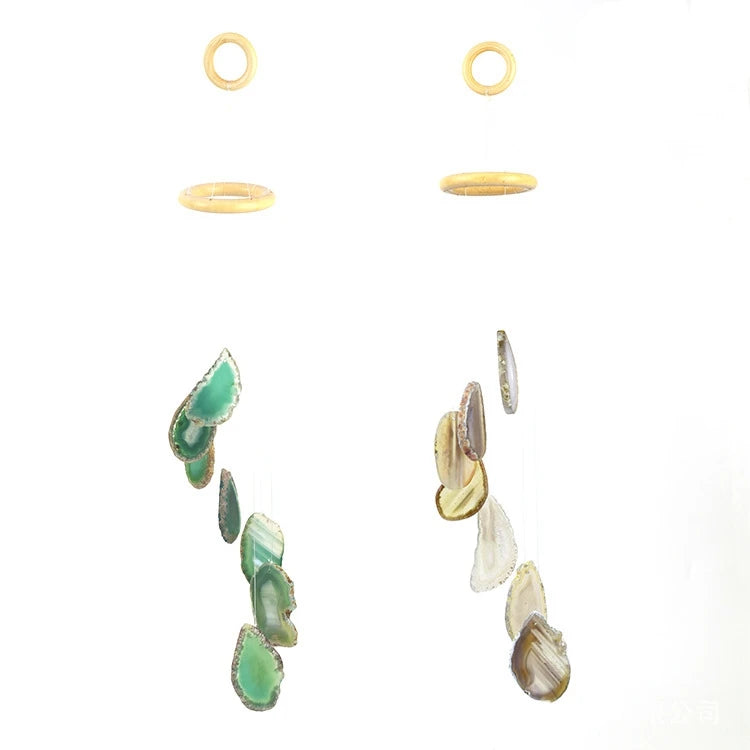 Diy Garden Bamboo Wind Chimes Handmade Capiz Waterfall Agate Slice Wind Chime for Outdoor