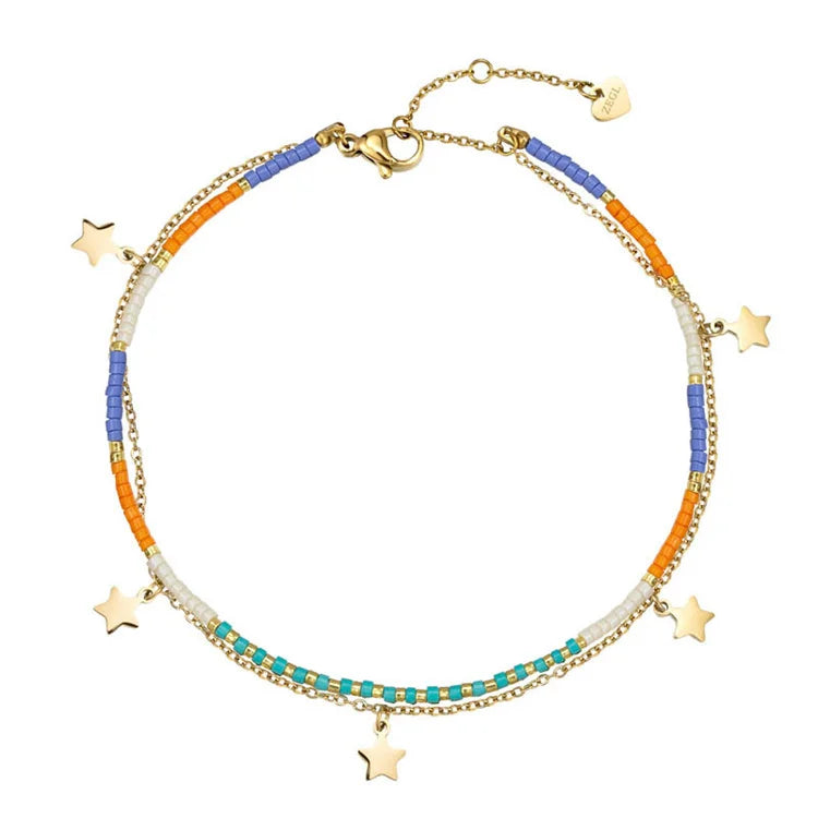 Wholesale rainbow Stone Bracelet Star Dangle Charm Bracelets for Women