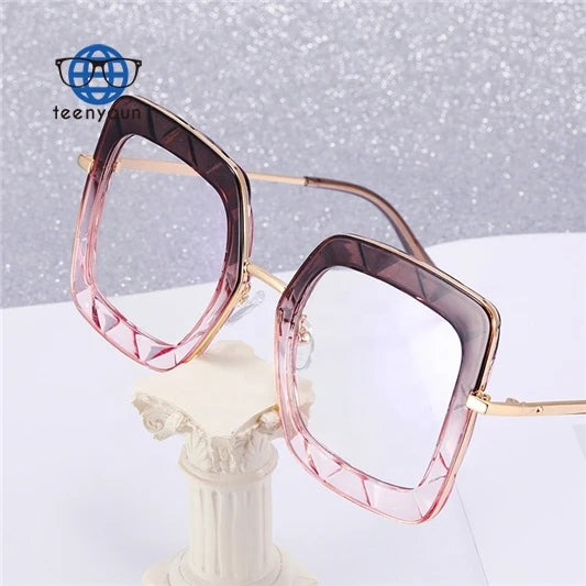 Teenyoun Eyewear Resin Nose Pad Shades Blue Light Blocking Spectacles Oversized Square Frame Eyeglasses Frames for Women Ladies