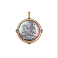 Heizun Factory MOP Natural Shell Carved Cameo Jewelry Mahakala Tibetan Buddhist Gold Bezel Pendant Necklace for Good Luck