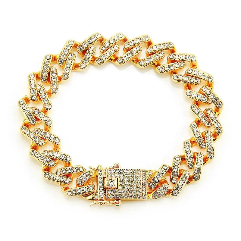 Jachon Luxury 18K Gold Bracelet for Men Rhombus Link Chain Jewelry Shiny Diamond Bracelet