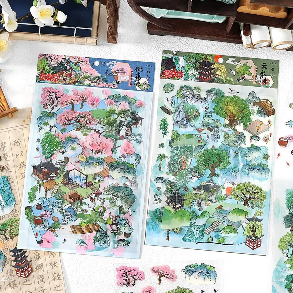 4pcs/pack Stickers Yamanaka Shushi Series Oversized Scenic Handbook DIY Material Decoration