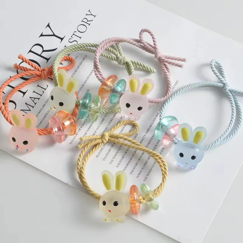 Hot Selling Rabbit Hair Circle Korean Style Cute Hair Ties Cartoon Jelly Beads Hair Accessories