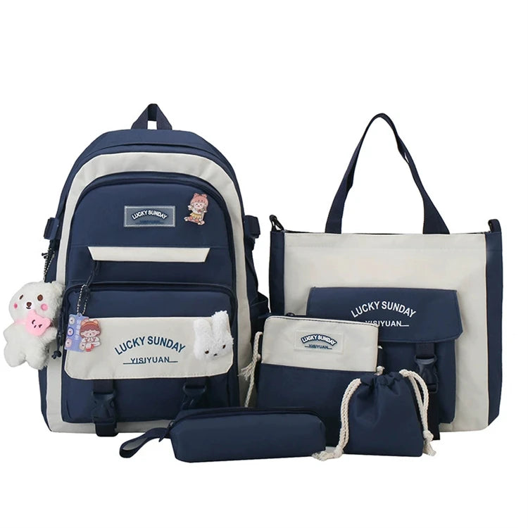 2025 New Model Mix Color School Bag Handmade Fashionable High Class Student Design Waterproof Old Style Cartoon Pack 5 Pieces