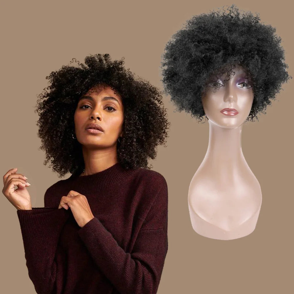 AU Hot Sale Fluffy Afro Real Hair African Style Afro Head Real Wig Female Nachine-made Human Hair Wigs with High Density