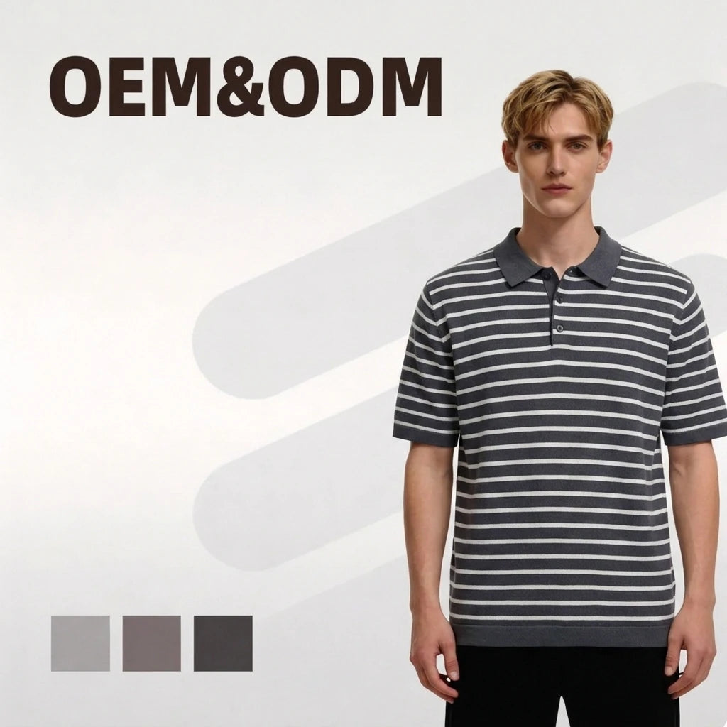 Men's Retro Trendy American Style Slim-Fit Breathable Knitted Embroidered Anti-Pilling Short Sleeve Short Shirt 100% Cotton