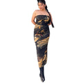 European and American Women's Summer Sexy Strapless Printed Sling Dress Slim Fit Long Skirt