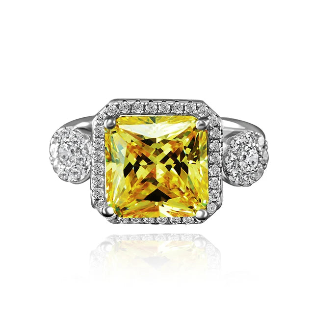 925 Sterling Silver Yellow Princess Cut Cubic Zirconia CZ Promise Engagement Ring