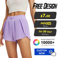 Custom Logo Women's Pleated Quick Dry Yoga Shorts Anti-exposure Solid Color Breathable A- Line Sports Fitness Shorts with Pocket