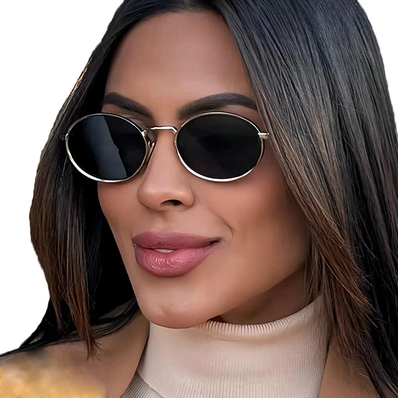STORY STY9535 Vintage Tea Lens Gold Silver Metal Sun Glasses Simple Design Oval Sunglasses Retro Round Small Frame Glasses