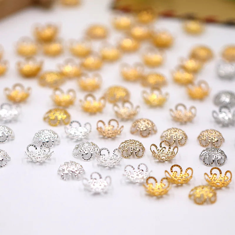 500pcs/pack Diy Jewelry Accessories Wholesale Torus Flower Cap Gold White K Silver Metal Beads Bottom Holder Bead Cap