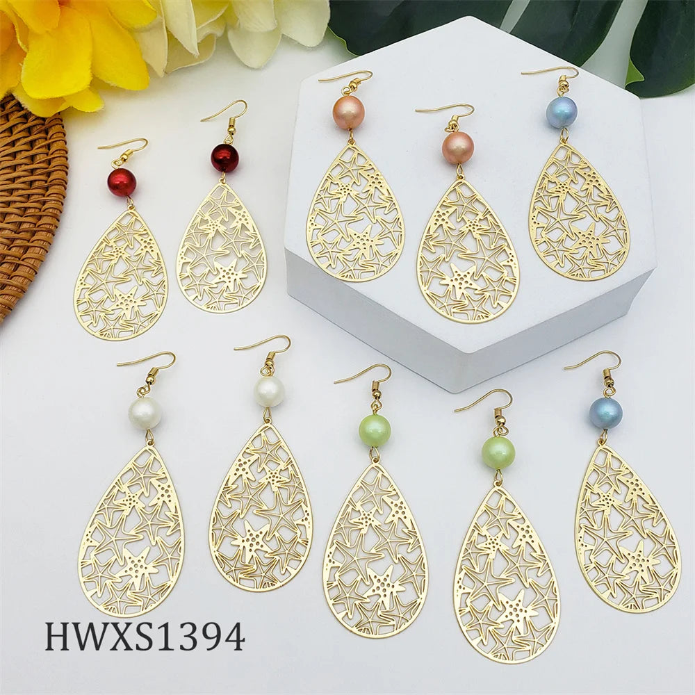 Hawaii Jewelry Wholesale Gold Pearl Beaded Summer Fashion Earrings Ocan Starfish Earrings