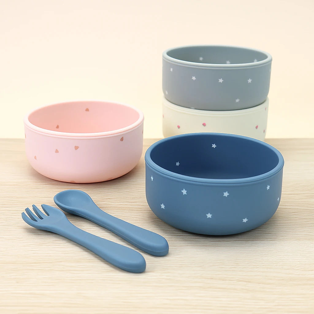 Healthy and Environmentally Friendly Children's Tableware With Inlaid Stars Baby Food Grade Silicone Bowl Set