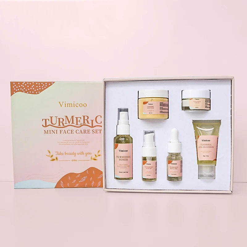 Private Label Turmeric Skin Care Set 6pcs/set Vimicoo Vitamin C Face Brightening Moisturizing Organic Skincare Kit