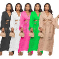 New Fashion Ladies Casual Knit Hollow Sexy Long Sleeve Dress Set