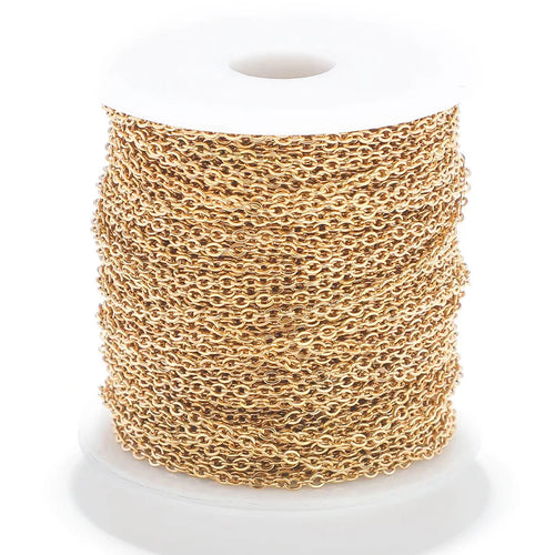 0.4 Line Diameter 1.5mm Wide Common Design Jewelry Making Chain Stainless Steel Gold Plated O Chain by Roll