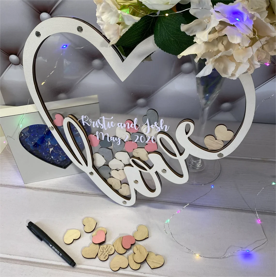 Pafu Wedding Decorations Hearts Wedding Guest Book Creative Design Rustic Wood Wedding Guest Book