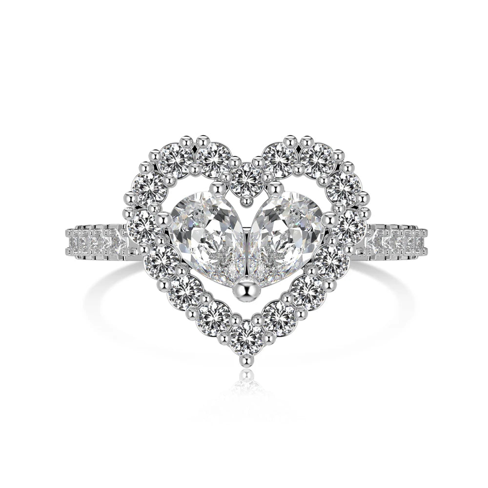 Dylam Hypoallergenic Tarnish Free Waterproof S925 Silver Ring Pink Cz Cubic Zircon Heart Rings for Women Girls Jewelry Set MegaBDM