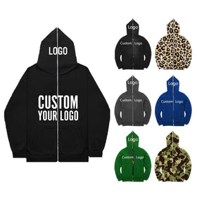 Custom Logo Terry for Solid Vintage Embroidery Blank Rhinestone Full Zip up Hoodies Men's Autumn Sweatshirts
