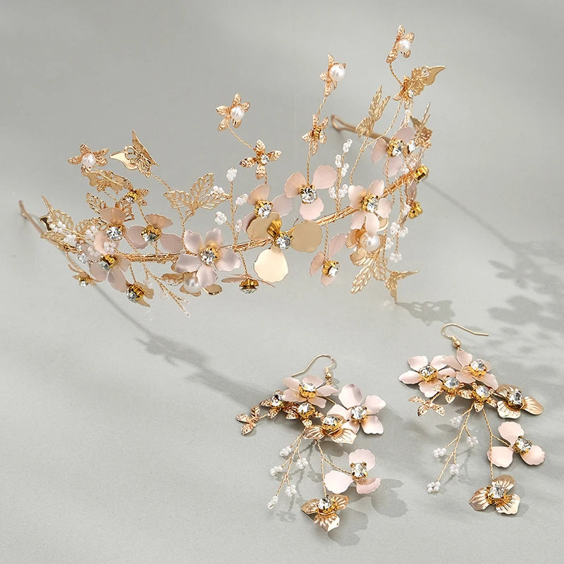 Handmade Pageant Bridal Hair Accessories Crystal Crowns for Queens Rhinestone Tiaras Headpiece Earrings