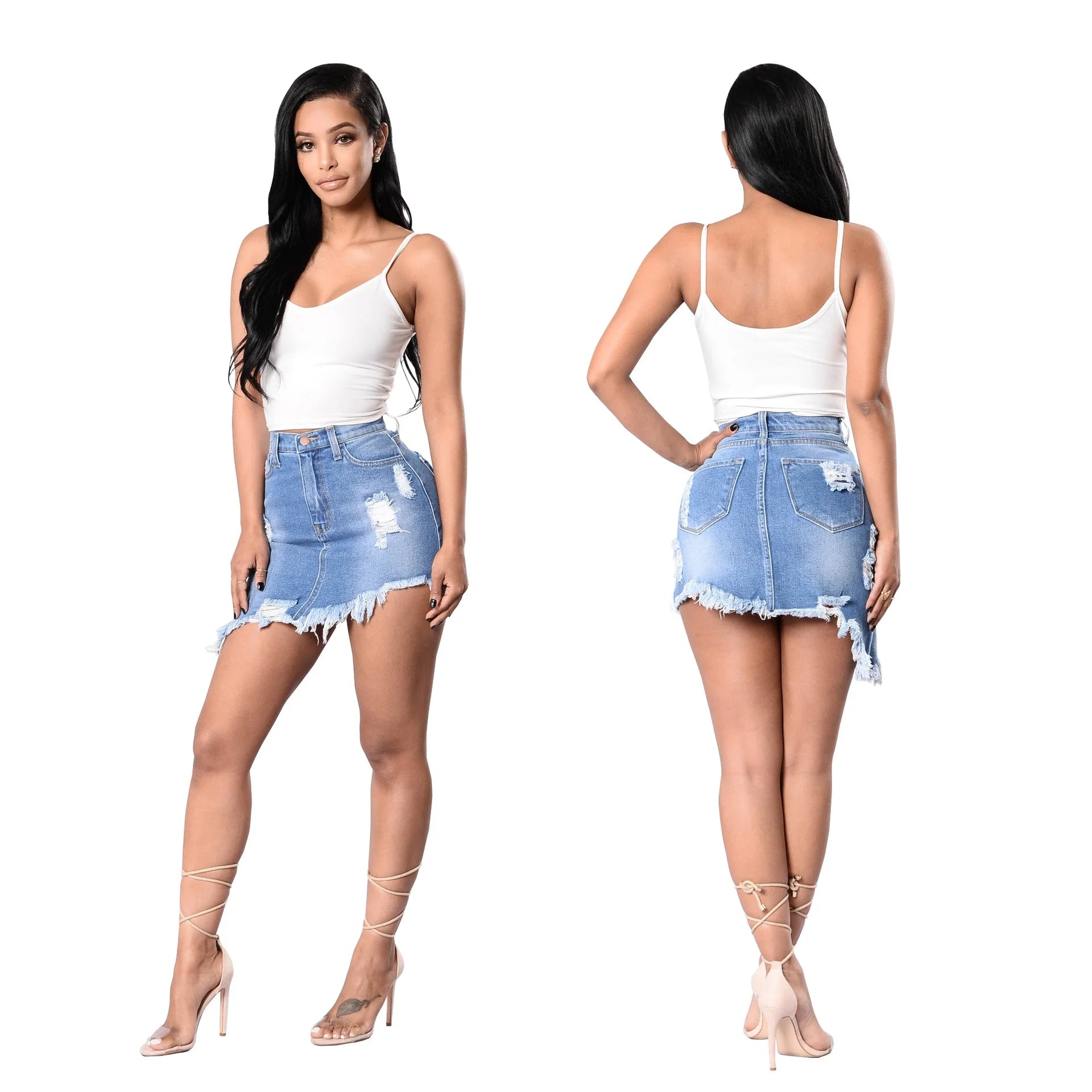 OEM ODM New Wholesale Mature Casual Distressed Short Denim Skirts for Women