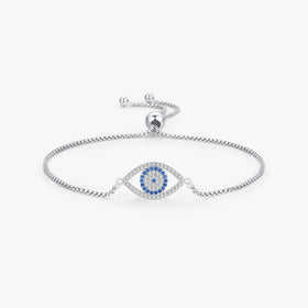 Luxury Style Braided Chain Link for Women Anniversary Gift 925 Sterling Silver Big Blue Evil Eyes Vintage Adjustable Bracelet