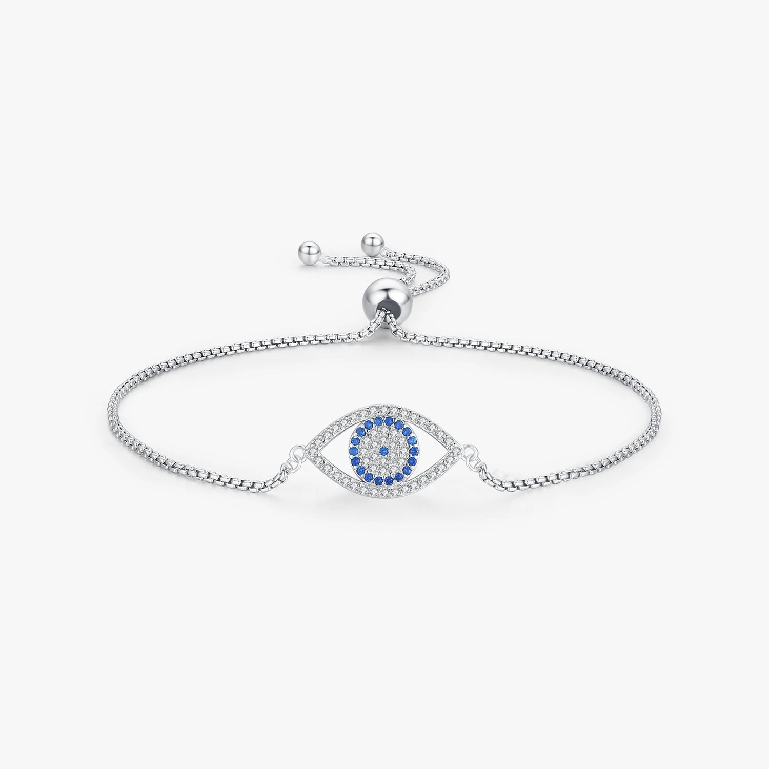 Luxury Style Braided Chain Link for Women Anniversary Gift 925 Sterling Silver Big Blue Evil Eyes Vintage Adjustable Bracelet