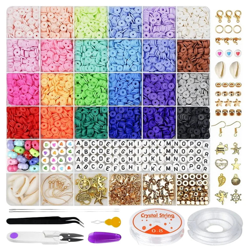 Jibaizhao 6000 Pcs 24 Color Round Ceramic Clay Porcelain Mixed Color Beads Stone Pendant Jewelry Making Kit Bracelet Necklace