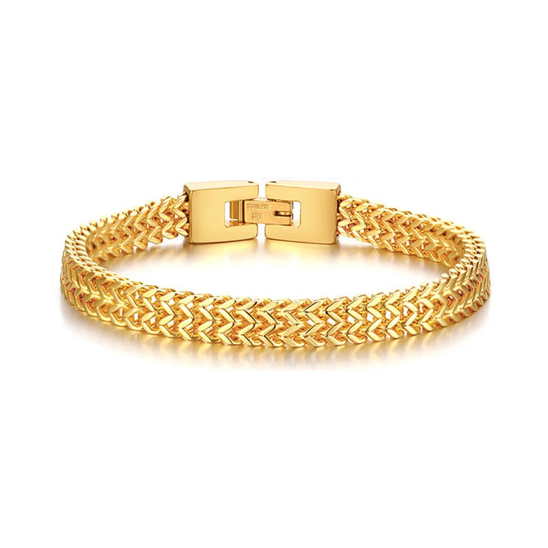 Stainless Steel Square Box Link Mens Gold Franco Chain Bracelet