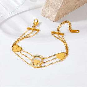 New Anti Tarnish 18k Pvd Gold Plated Heart Bracelet Jewelry 316L Stainless Steel Multi Layer Bracelet for Women