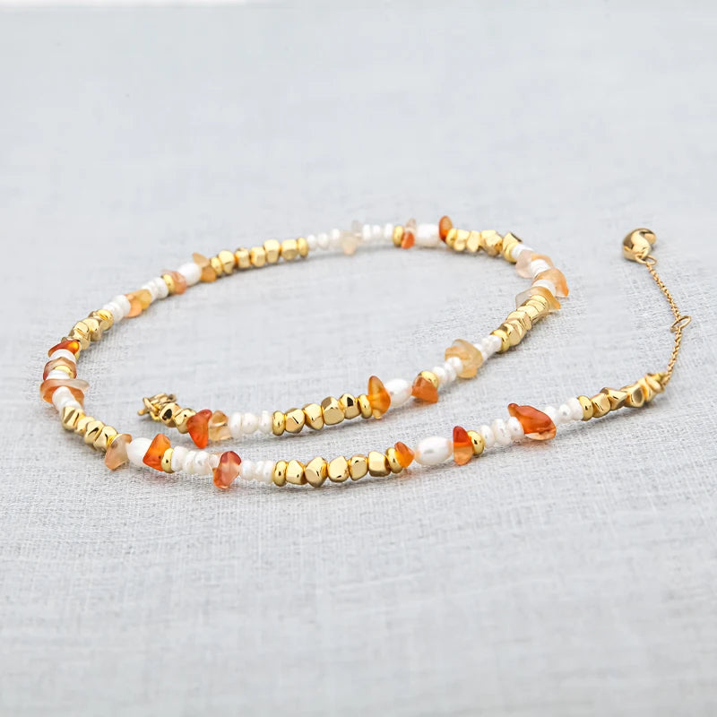 Color Irregular Gold Plated Metal Beads Natural Pearl Beaded Chain Necklace Women Fashion Handmade Choker Wedding Party Jewelry