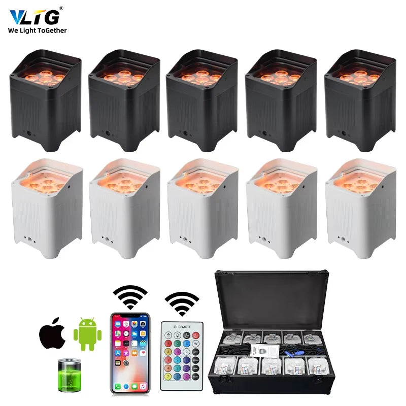 Wholesale Rechargeable Led Battery Powered Portable DJ Mini Rf Rgbaw Up-lighting Wedding 6*18W Led Projector Wireless Uplights
