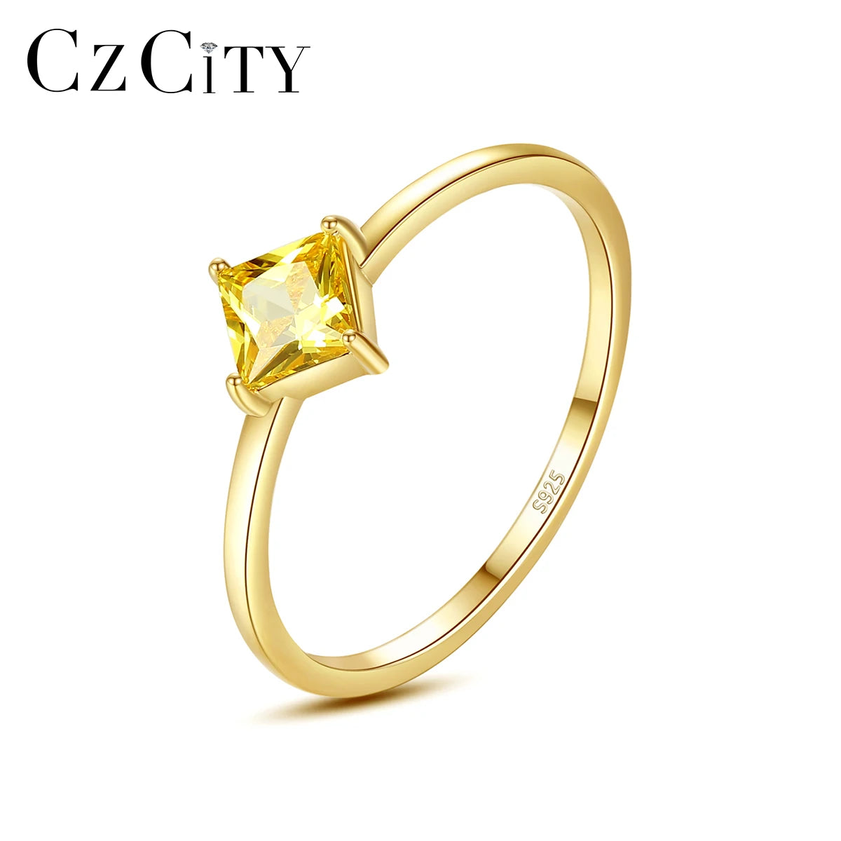 CZCITY Wedding Eternal Band Jewelry 925 Silver Yellow Gold Diamond Cubic Zirconia Engagement Rings for Women