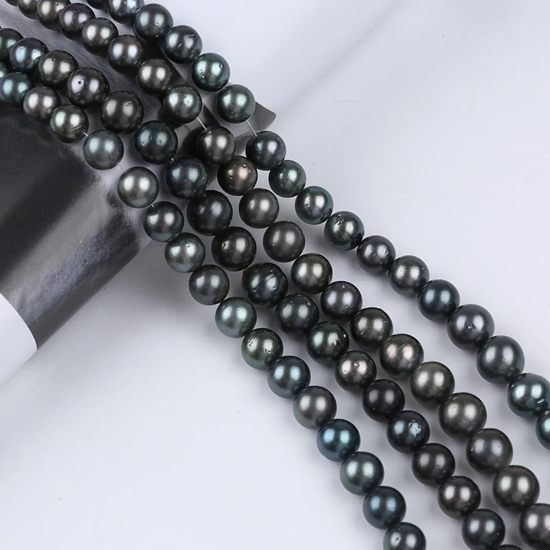 Natural Black Tahiti Round Freshwater Pearl Strands 10-13mm Loose Pearls