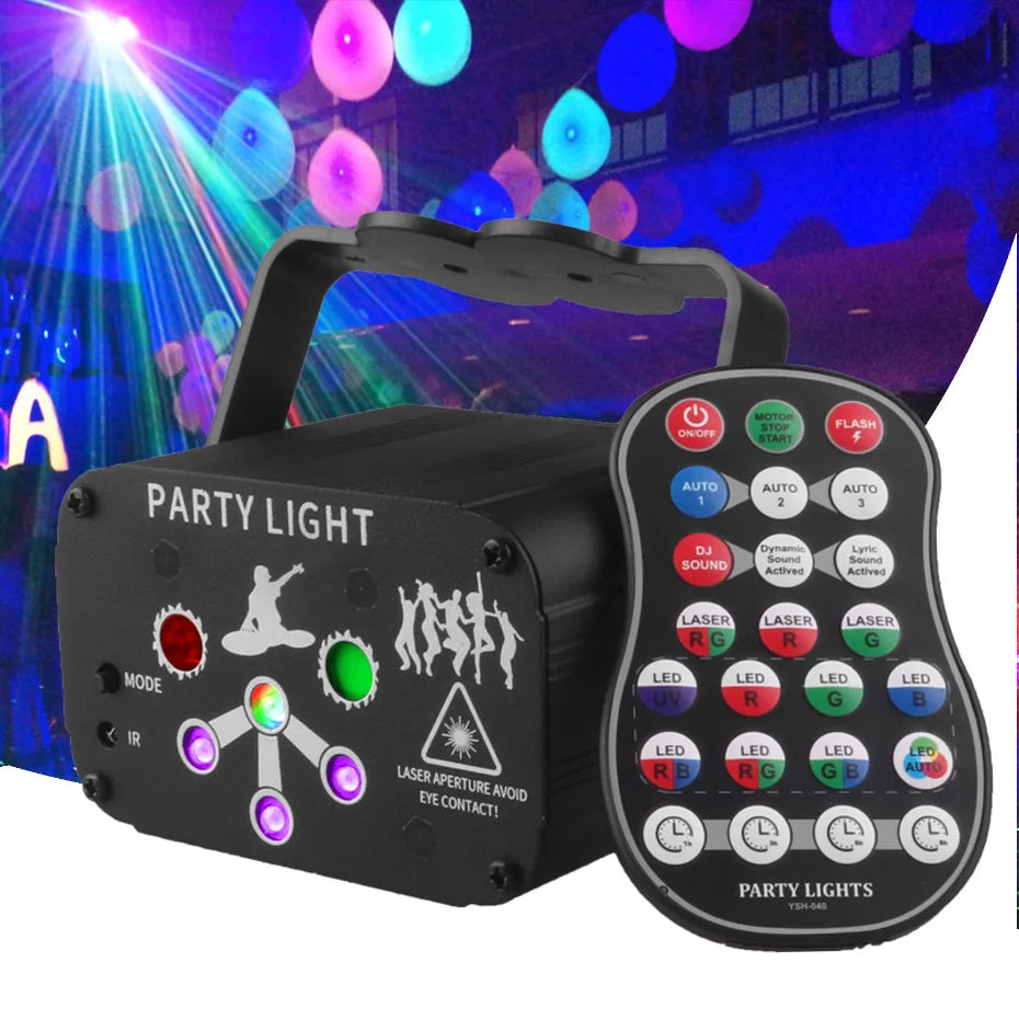 New Upgrade UV 6 Eyes Mini USB Laser Lamp Portable Strobe Remote Control Sound Activated Party Atmosphere Lights 60 Lighting