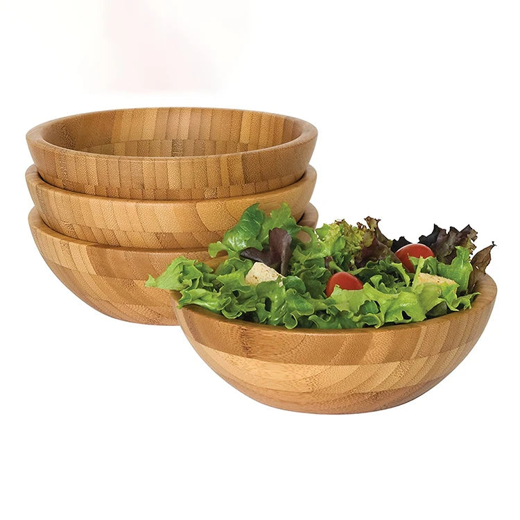 Antique Bamboo Wooden Serving Plate Set Large Shallow Shaped Bowls Spun Candy Fiber Eco-Friendly Customized Natural Friendly