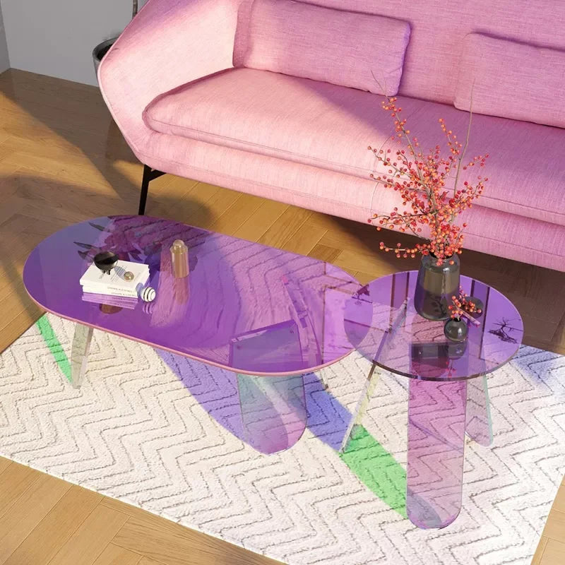 Nordic Modern Sofa Side Round Acrylic Coffee Table rainbow Colorful Living Room Center Side Tea Table