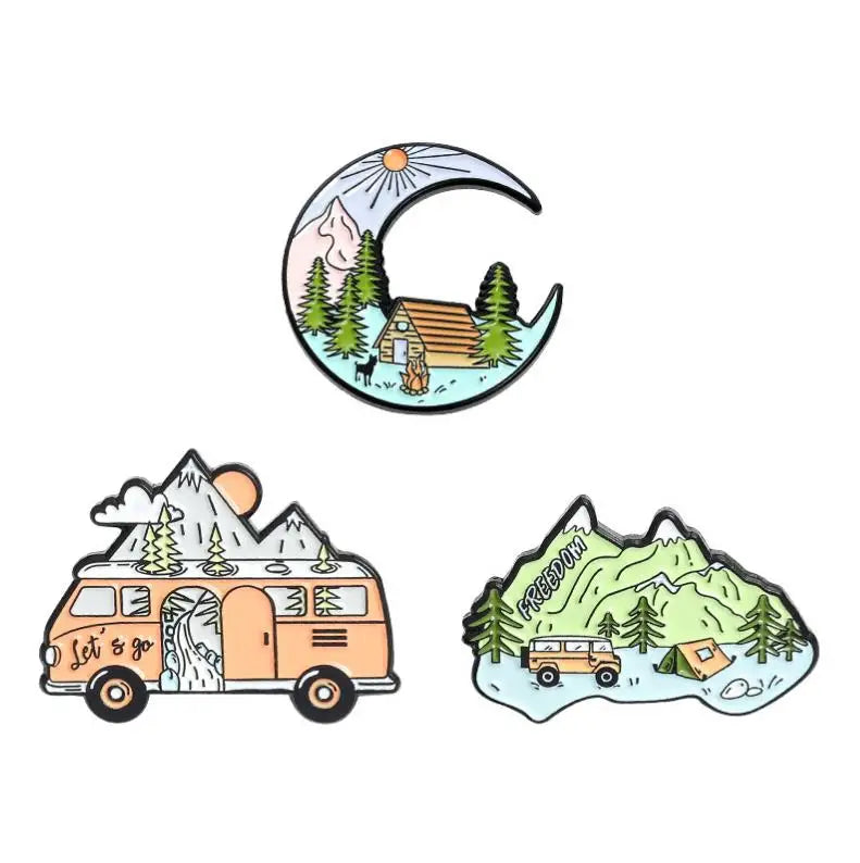 20 Style Wild Hiking Travel  Collection Mountain Camping Firewood Explore Nature Badges Outdoors Adventure Enamel Lapel Pin