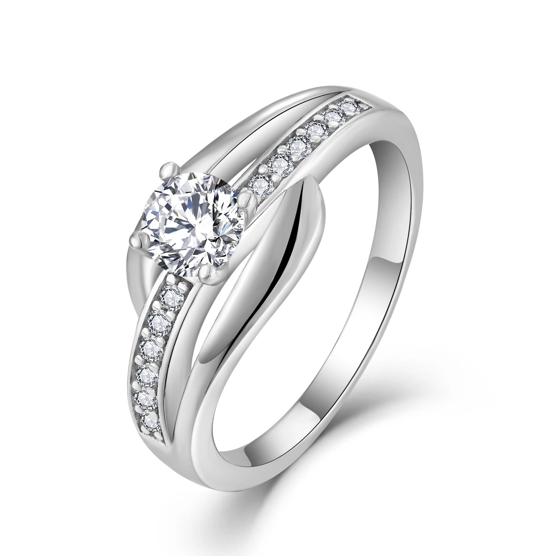Elegant 925 Sterling Silver Cubic Zirconia Diamond Wedding Engagement Ring for Women