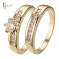 FJ Fallon Fashion Jewelry Cluster White CZs Wedding Set Rings Plated in 14K Gold Brass Based