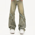 LILUO Men's High Street Made Old Style Ligament Washed Pants Jeans Baggy High Waist Wide Leg Denims Jean