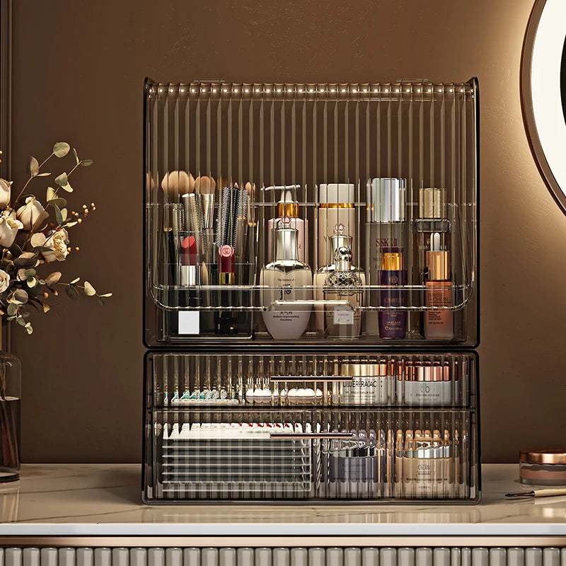Makeup Show Case Desktop Cosmetic Storage Display Cabinet Light Luxury Plastic Makeup Organizer Bin