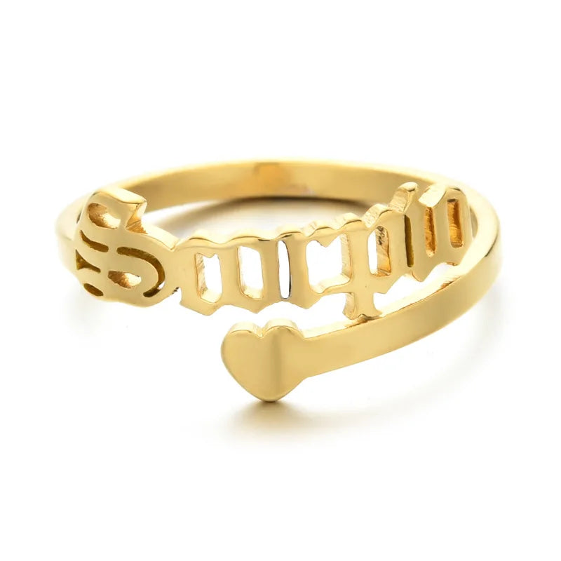 HOVANCI 3 Vintage Letter Heart Adjustable Stainless Steel Zodiac Rings for Women Accessories Jewelry