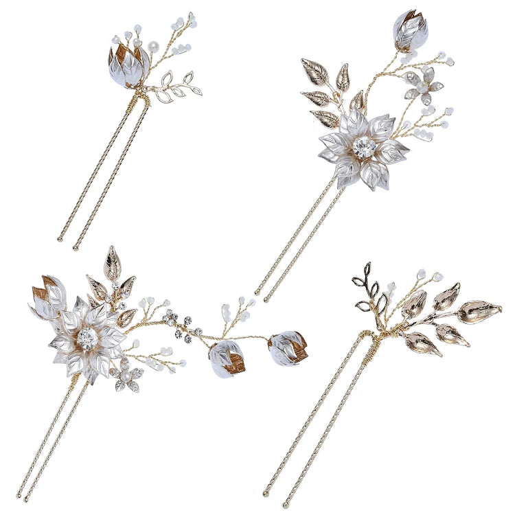 Wholesale Alloy Flower Bridal Hair Pin Crystal Handmade Pearl Bridal Hairpins
