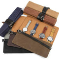 Four Grid Wet Wax Canvas Travel Jewelry Watch Roll Bag Pouch Mechanical Wrist Watch Men Organizer