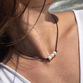 Fashion Newest 16inch Black Brown Leather Rope Large 3pcs Big Bead Pearl Clavicle Chain Necklace for Women