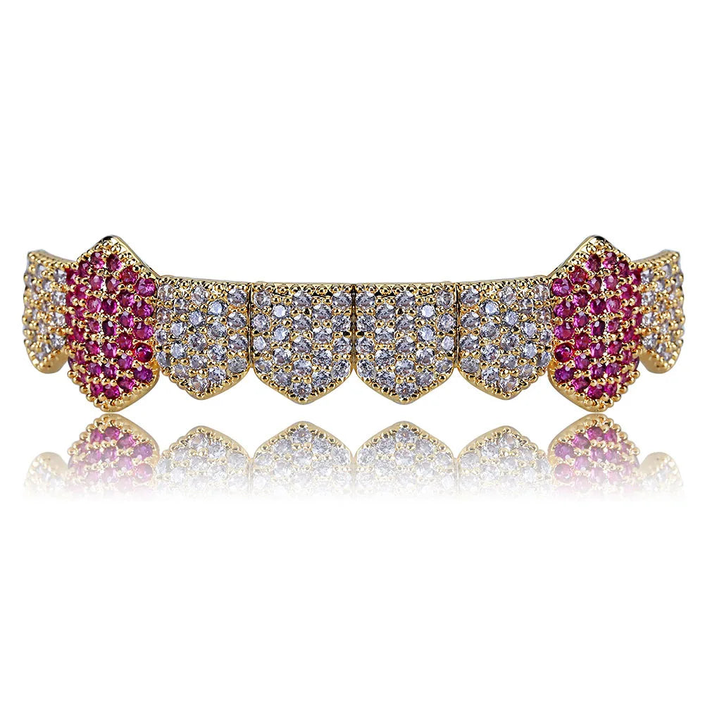Hip Hop Grills Gold Silver Color Iced Out Micro Pave Full CZ Teeth Grillz Bottom Grills Charm for Men Women Jewelry